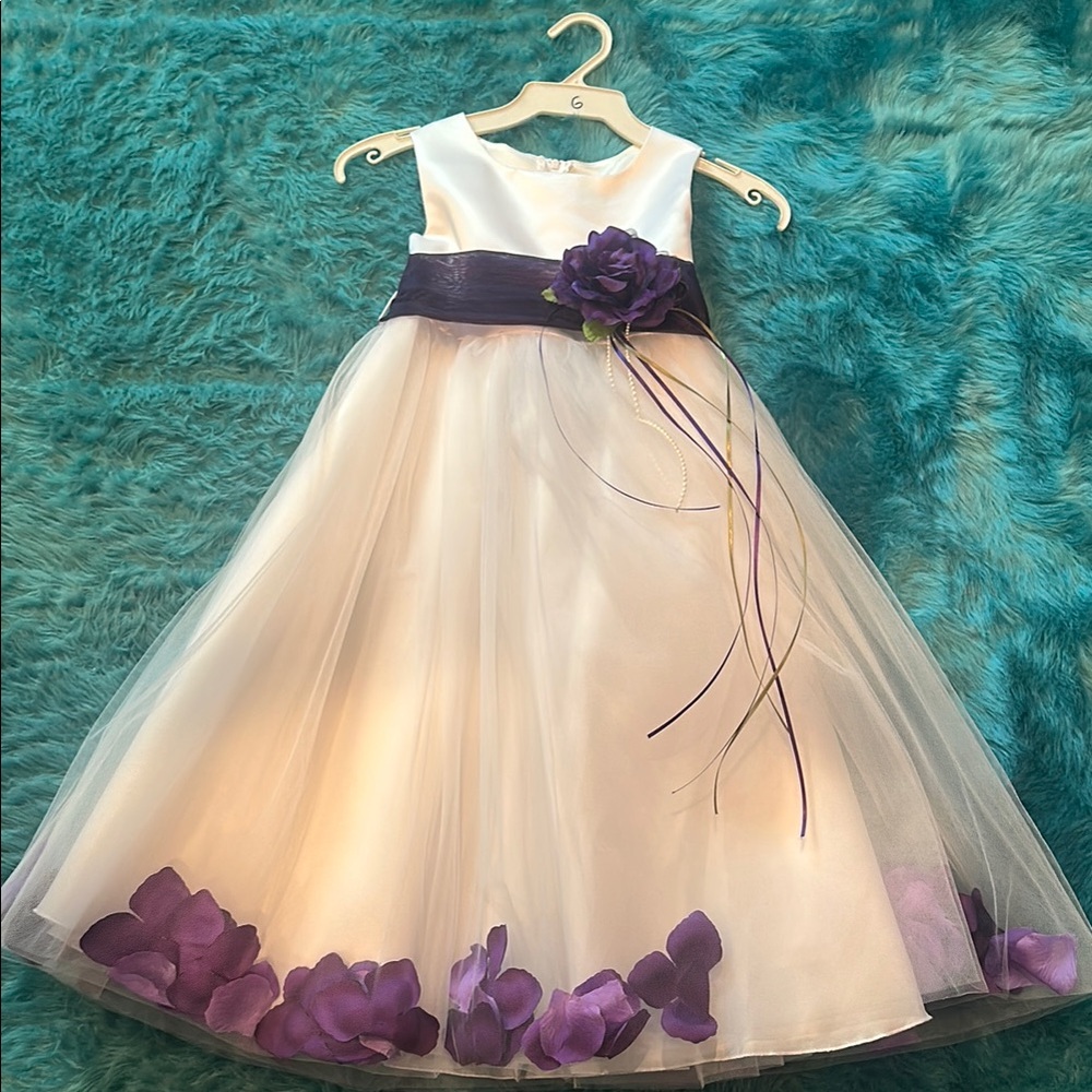 Elegant White and Purple Kids Dress